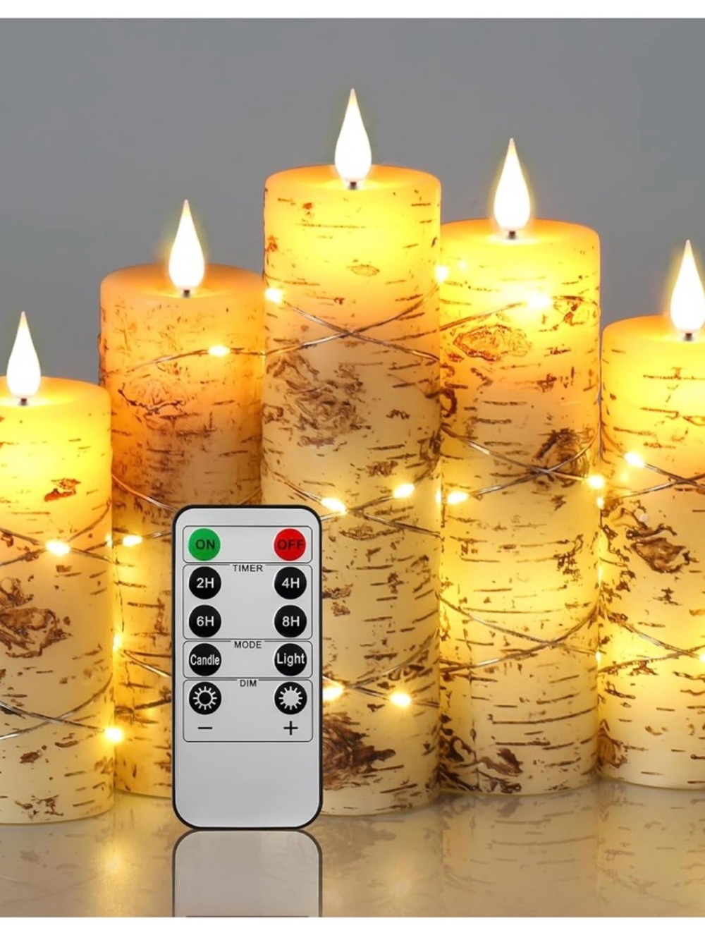 Flamless LED Candle set - Natural Birch Bark - Wax like feel. Cream color